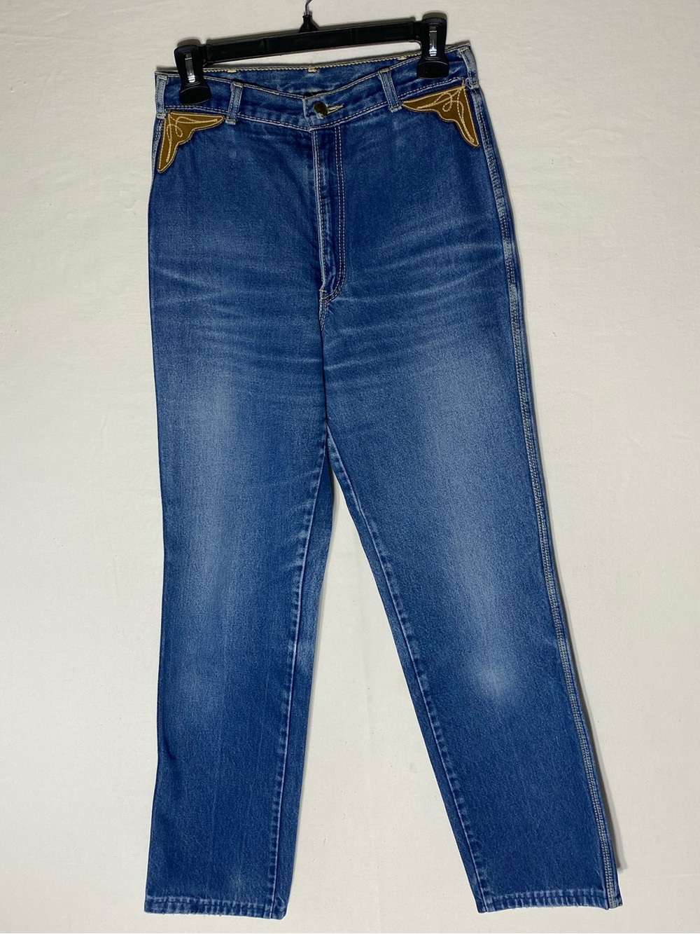 Vintage 70’s Fancy Ass Western High Rise Leather Pocket Straight Leg Jeans 28